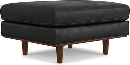 SIMPLIHOME Morrison 33 inch Wide Ottoman in Lead Black Genuine Leather, Multifunctional Footrest, Coffee Table, and Extra Seating for Living Room, Mid-Century Modern Style