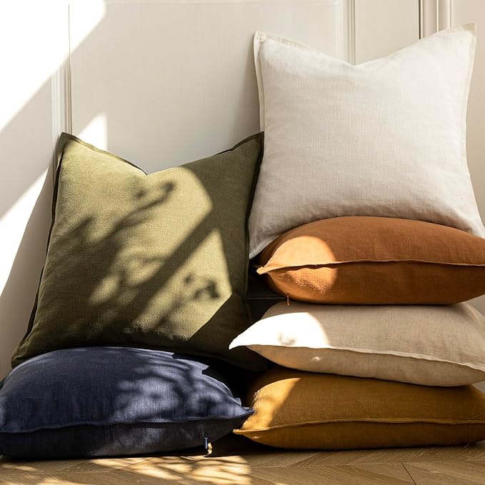 Foindtower Pack of 2, Decorative Linen Soild Throw Pillow Covers Soft Accent Cushion Case Boho Farmhouse Neutral Pillowcase for Chair Couch Sofa Bedroom Living Room Home Decor 26 x 26 Inch Cream White