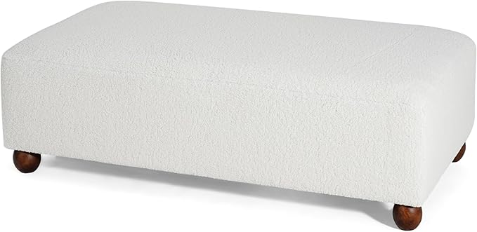 Christopher Knight Home Rika 48" Comfy Boucle Upholstered Bedroom Bench, Ottoman Bench with Rounded Wooden Legs, Spacious Seating, Long Footstool for Living Room, Entryway Bench, White + Walnut