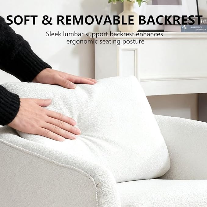 MINCETA Oversized Accent Chair for Living Room, 360° Swivel Barrel Chair with High Density Foam, Modern Glider Chair with Performance Fabric Upholstered Armchair for Apartment, Bedroom White