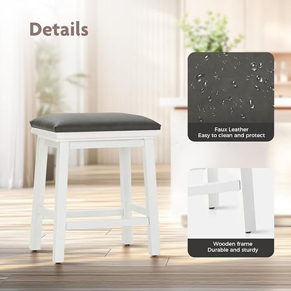 ALPHA HOME 24 Inch Counter Height Bar Stools Set of 2, Modern Design, Upgraded Faux Leather Upholstery, Sturdy Wood Legs - Ideal for Kitchen Islands, Black