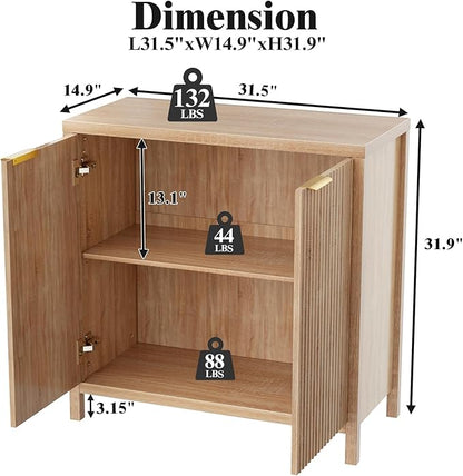 Sideboard Buffet Cabinet Set of 2, 31" Storage Cabinet with 2 Doors and Adjustable Shelves, Sideboard Console for Dinning Room, Kitchen and Living Room - Oak