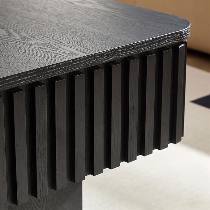 Square Lift-top Coffee Table for Living Room, Fluted Coffee Tables with Hidden Storage, Solid Wood Veneered Modern Tea Center Table for Small Space Apartment (Black-35.43''D×14.57''H)