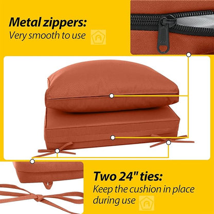 AAAAAcessories Outdoor Deep Seat Cushions, Waterproof, Fade-Resistant Patio Furniture Replacement Cushions, 23.5" x 25.5" x 5" + 23.5" x 13.5", Set of 4, Rust