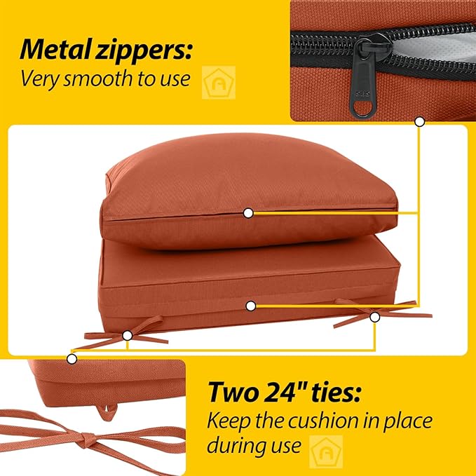 AAAAAcessories Outdoor Deep Seat Cushions, Waterproof, Fade-Resistant Patio Furniture Replacement Cushions, 25.5" x 25.5" x 5" + 25.5" x 13.5", Set of 4, Rust