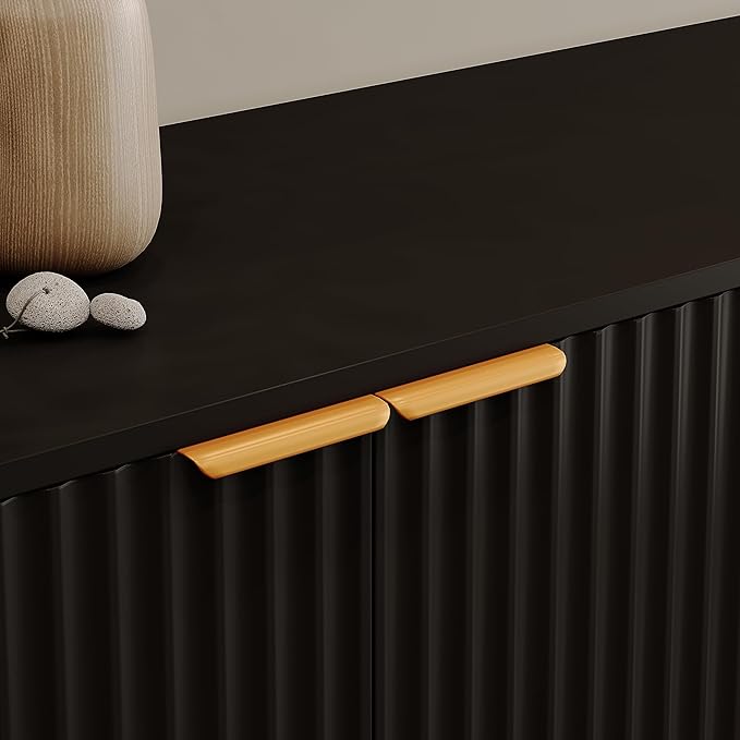 JASIWAY Sideboard Buffet Cabinet with Storage, 55" Sideboard with 4 Fluted Doors Scandinavian Wood Coffee Bar Cabinet Credenza for Living Room, Kitchen, Black
