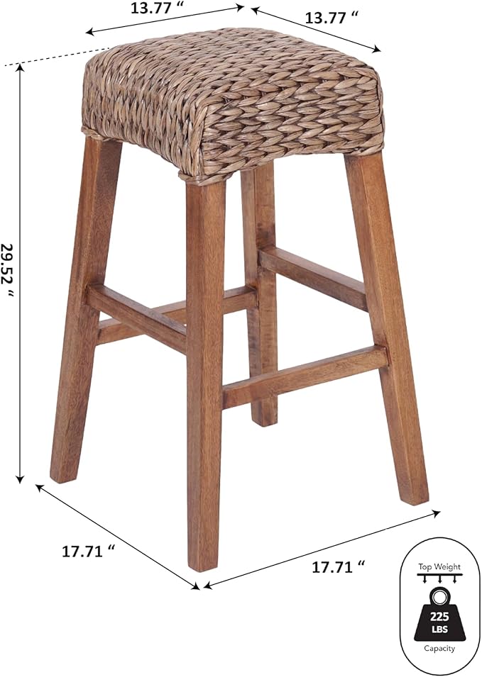 JONATHAN Y BSL1101A Maui 29.5" Rustic Bohemian Hyacinth/Wood Backless Bar Stool for Home, Kitchen, Dining Room, Workspaces, Cafes and Resturants, Brown Wash Woven Seat with Natural Wood Frame