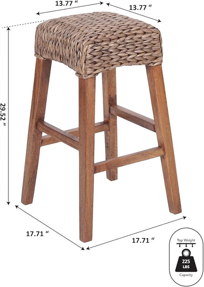 JONATHAN Y BSL1101A Maui 29.5" Rustic Bohemian Hyacinth/Wood Backless Bar Stool for Home, Kitchen, Dining Room, Workspaces, Cafes and Resturants, Brown Wash Woven Seat with Natural Wood Frame