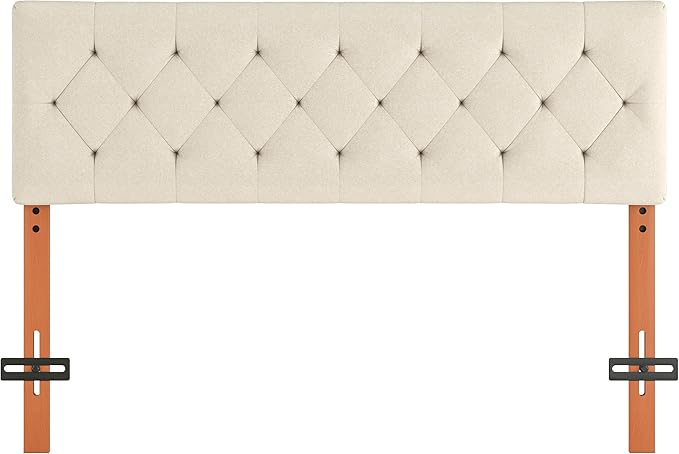 Upholstered Queen Headboard Only for Bed Frame from 49”-62”, Adjustable Height Queen Head Board with Durable Wood Legs, Bed Headboard in Modern Button Design, Beige