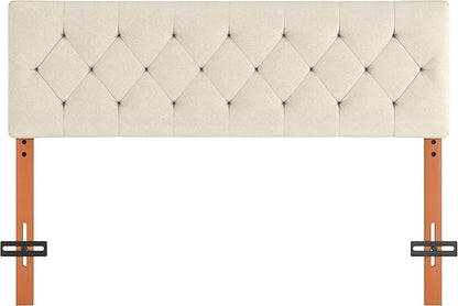 Upholstered Queen Headboard Only for Bed Frame from 49”-62”, Adjustable Height Queen Head Board with Durable Wood Legs, Bed Headboard in Modern Button Design, Beige