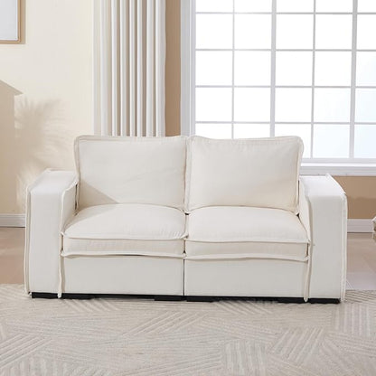 Modern Sectional Sofa for Living Room, Upholstered 2-Seater Modular Couches Linen Fabric Love Seat for Home Furniture, White