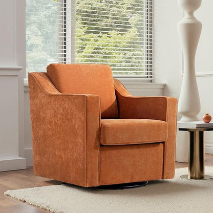 UIXE Swivel Accent Chairs Set of 2, Chenille Upholstered Arm Chair for Living Room, Modern Club Armchair Comfy Single Sofa Bedroom Reading Seat with Lumbar Pillow - Orange