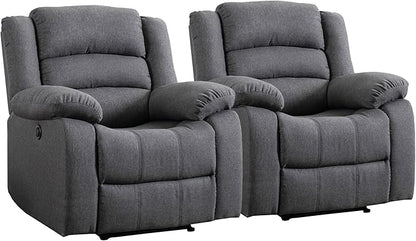 EBELLO Classic Power Recliner Chair, Oversized Electric Overstuffed Chair with Thicked Cushion and Back, Single Sofa with Comfortable Armchair, Gray, 2Pcs
