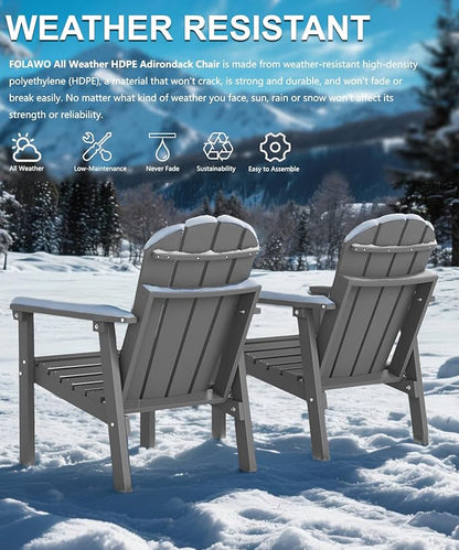 Adirondack Chair, All Weather HDPE Fire Pit Chairs, Oversized Plastic Adirondack Chair for Outdoor, Balcony, Deck, Backyard, Patio, Garden, Poolside, Lawn Grey