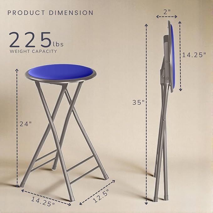 Lavish Home Folding Stool Set - Set of Four 24-Inch Padded Stools with 225lb Capacity for Kitchen, Dorm, or Rec Room - Portable Stools for Adults - Collapsible Sitting Stool Set for Seating (Blue)