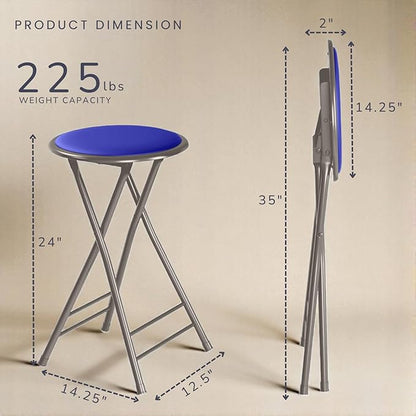 Lavish Home Folding Stool Set - Set of Four 24-Inch Padded Stools with 225lb Capacity for Kitchen, Dorm, or Rec Room - Portable Stools for Adults - Collapsible Sitting Stool Set for Seating (Blue)