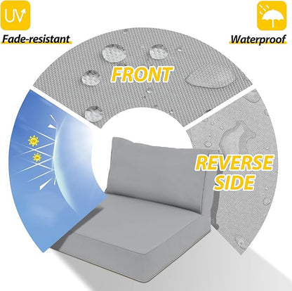AAAAAcessories Outdoor Deep Seat Cushions, Waterproof, Fade-Resistant Patio Furniture Replacement Cushions, 23.5" x 25.5" x 5" + 23.5" x 13.5", Set of 4, Gray
