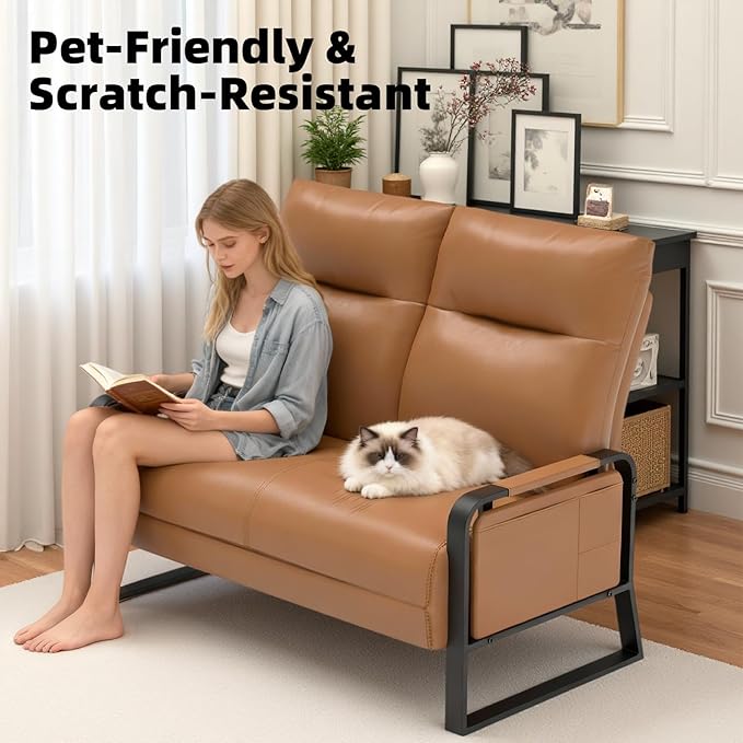 Modular Cloud Sectional Couches for Living Room, Faux Leather Loveseat & Accent Chairs Set of 2, Upholstered Sectional Sofa Set for Office, Brown
