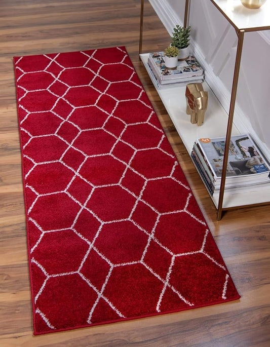 Unique Loom Trellis Frieze Collection Area Rug - Geometric (2' x 6' 1" Runner, Red/ Ivory)