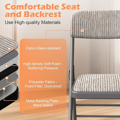 Commercial Grade Folding Chair with Padded Fabric Cushion（16"X16" |Double-hinged Legs Luxury Style|4.5kg Capacity Max Weight 150Kg for Home and Office,Indoor and Outdoor Events (4, Fabric-Beige)