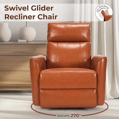 Homdox Power Recliner Chair Swivel Glider with Massage and Heat, Living Room Nursery Reclining Chair with USB, Faux Leather, for Small Spaces, Orange-Brown