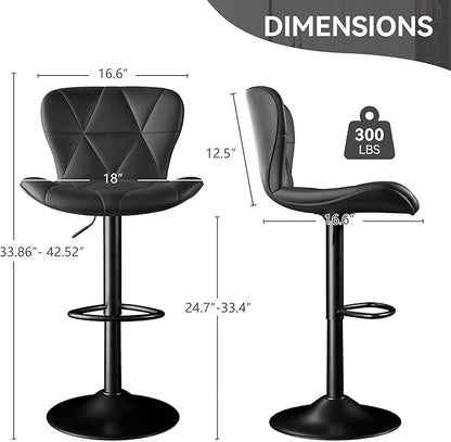 Bar Stools Set of 2,Adjustable Swivel Barstools, Faux Leather Bar Chairs,Upholstered Counter Height with High Backrest for Kitchen Island, Black