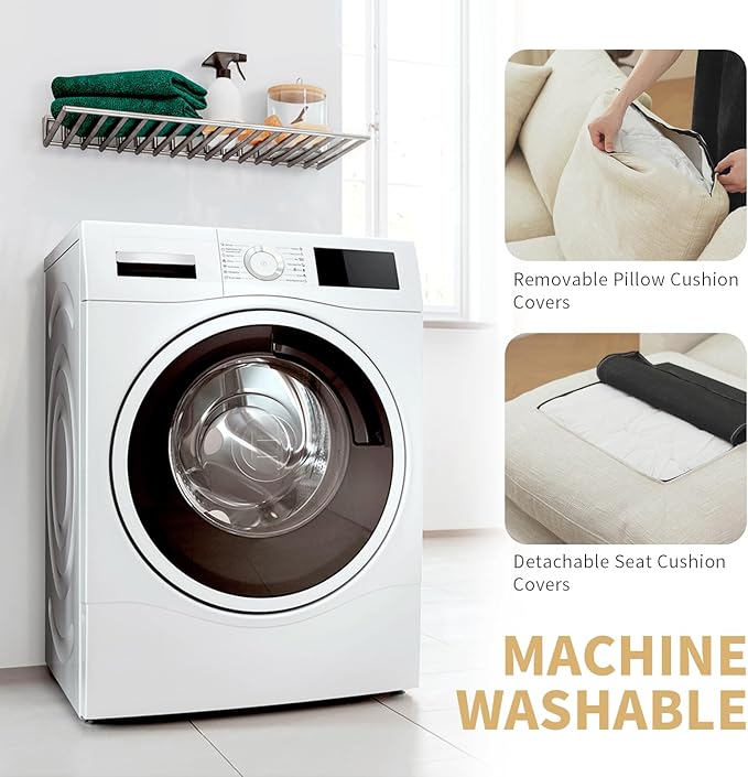 Cloud Couches Linen Sleeper Sofa Bed,Modern Sectional Sofa Couch for Living Room,Cushion Covers Removable,Cozy Feather Down Sofa for Apartment Beige