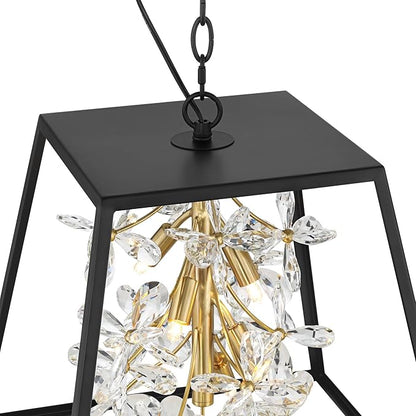 Possini Euro Design Carrine 15 3/4" Modern Pendant Chandelier Ceiling Light Fixture Dining Room Over Table Kitchen Island Foyer Hanging Unique 5-Light LED Dimmable Black Gold Finish Crystal Small