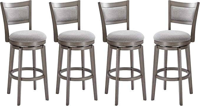 PrimeZone Swivel Bar Stools Set of 4, 30 Inch Bar Height Barstools, High Back Bar Stool with Solid Wood Legs & Wrap-Around Footrest, Counter Stools for Kitchen Island, Pub & Cafe, Grey