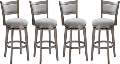 PrimeZone Swivel Bar Stools Set of 4, 30 Inch Bar Height Barstools, High Back Bar Stool with Solid Wood Legs & Wrap-Around Footrest, Counter Stools for Kitchen Island, Pub & Cafe, Grey