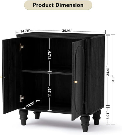 ORRD Fluted Storage Cabinet, Modern Credenza Wooden Accent Sideboard Buffet Cabinet with Adjustable Shelves and Solid Wood Legs, Console Table for Kitchen Dining Living Room Entryway, Black