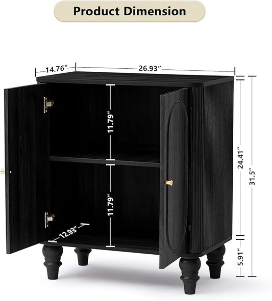 ORRD Fluted Storage Cabinet, Modern Credenza Wooden Accent Sideboard Buffet Cabinet Set of 2 with Adjustable Shelves and Solid Wood Legs, Console Table for Kitchen Dining Living Room Entryway, Black