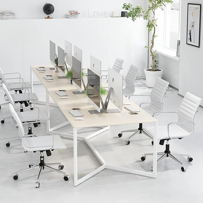 White Office Chairs Computer Conference Swivel Chair with Wheels and Arms Leather Home Office Desk Chair Mid Back Adjustable Chairs for Girls…