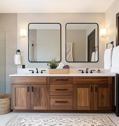 ANDY STAR Black Bathroom Mirror, 36x40 Inch Rounded Rectangle Mirror for Bathroom, Modern Tube Metal Framed Rectangular Mirror for Vanity, Wall-Mounted Vertically or Horizontally