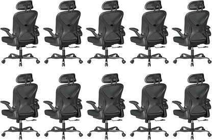 ZZH Ergonomic Office Chair Set of 10 with Adjustable Lumbar Support and Headrest, Mesh Home Office Desk Chair with Wheels and Flip-up Arms, Black