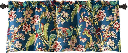 Lush Decor Dolores Light Filtering Valance Curtains Single, 52" W x 18" L Navy & Multi -Valances for Windows - Vintage Valance Floral - Coquette Decor