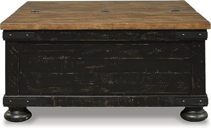 Signature Design by Ashley Valebeck Lift Top Coffee Table, Storage, Split-top Design, Wood, 36" W x 36" D x 18" H, 2-tone Distressed Brown & Black Finish