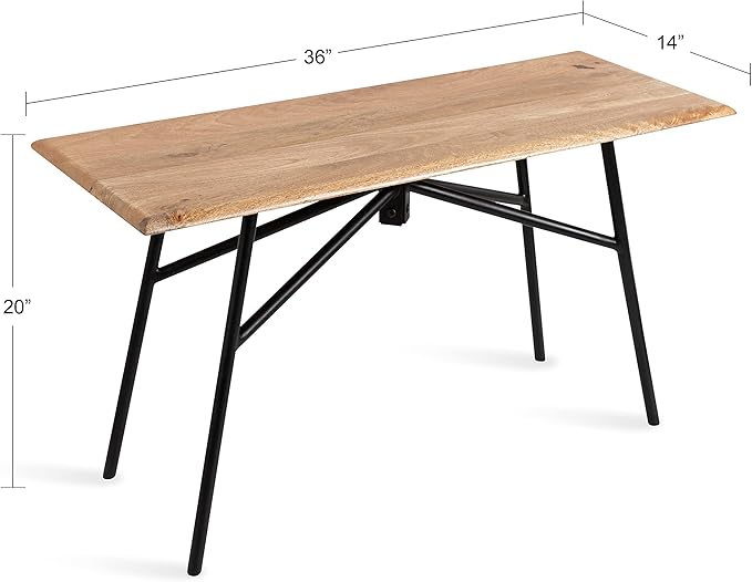 Kate and Laurel Pallson Modern Bench, 36 x 14 x 20, Natural Wood and Black, Decorative Boho Decor for Storage and Display
