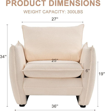 Oversized Armchair, Modern Accent Chair Upholstered in Soft Cloud Fabric with Plush Cushions – Comfy Lounge Chair for Reading Nook, Living Room, and Bedroom (Beige, Set of 2)