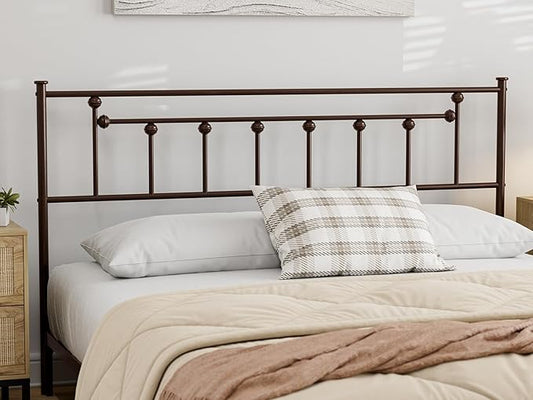 Metal Queen Size Headboard Only, Adjustable Height, Victorian Farmhouse Style Steel Queen Bed Headboad, Easy Assembly, Attach Frame, Brown