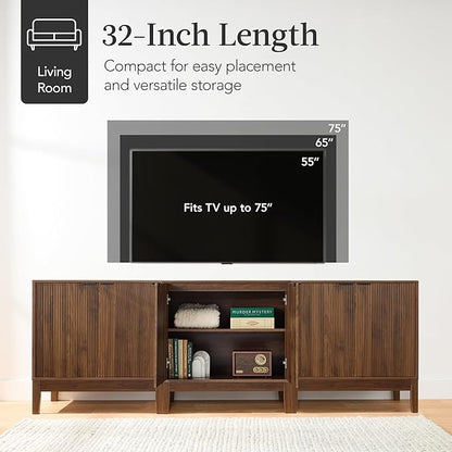 Best Choice Products 2-Door Modern Storage Cabinet, Buffet, Sideboard, Media Cabinet, Cupboard, Entryway Accent Table, Bookcase w/Reeded Panels and Adjustable Shelves – Walnut
