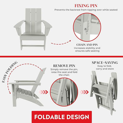 Costaelm Folding Adirondack Chairs, Outdoor Patio Adjustable Lawn Chairs, Weather Resistant Outside Firepit Chairs for Porch, Poolside, Garden, Backyard Deck, Sand