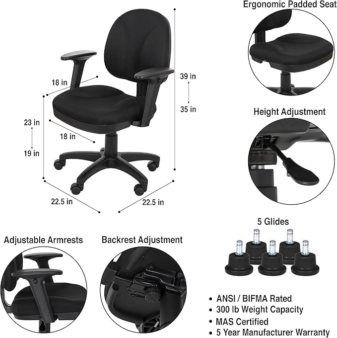 OEF Furnishings Comfort Office Chair, 18"-22", Black