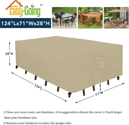 Easy-Going Rectangle Patio Furniture Cover Waterproof Outdoor Dining Table and Chair Cover Anti-UV Outside Sectional Sofa Set Covers (124"L x 71"W x 28"H, Camel)