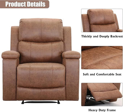 CANMOV Leather Recliner Chair Set of 2, Classic and Traditional Manual Recliner Chair with Overstuffed Arms and Back, Manual Single Sofa with Concealed Cup Holders,Brown