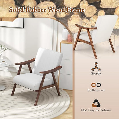 Giantex Mid-Century Modern Accent Chair Set of 2, Upholstered Comfy Living Room Chair with Arms, Anti-Slip Felt Pads, Wooden Frame Soft Padded Armchair for Living Room Bedroom Office Study, Beige