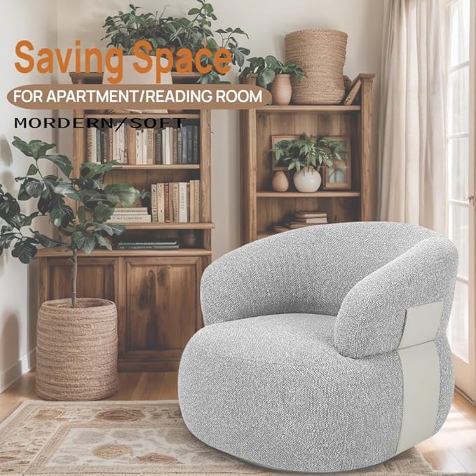Swivel Barrel Accent Chairs-Modern Round Club Arm Chair Upholstered Living Room Armchair, Single Sofa Seating Bedroom Side Reading Seat for Living Roon Office (Gray,1 Pack)