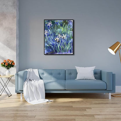 Wieco Art Framed Canvas Prints Wall Art Irises by Claude Monet Oil Paintings Reproduction Landscape Pictures Artwork on Canvas Wall Art for Living Room Decorations and Wall Decor