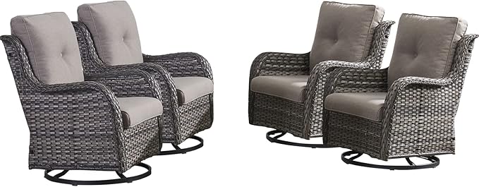 HUMMUH Outdoor Swivel Rocker Wicker Patio Chairs High Back PE Rattan Glider Chairs 4PCS Patio Furniture Set(Grey,Grey)