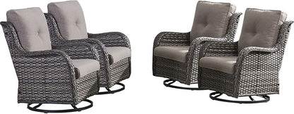 HUMMUH Outdoor Swivel Rocker Wicker Patio Chairs High Back PE Rattan Glider Chairs 4PCS Patio Furniture Set(Grey,Grey)